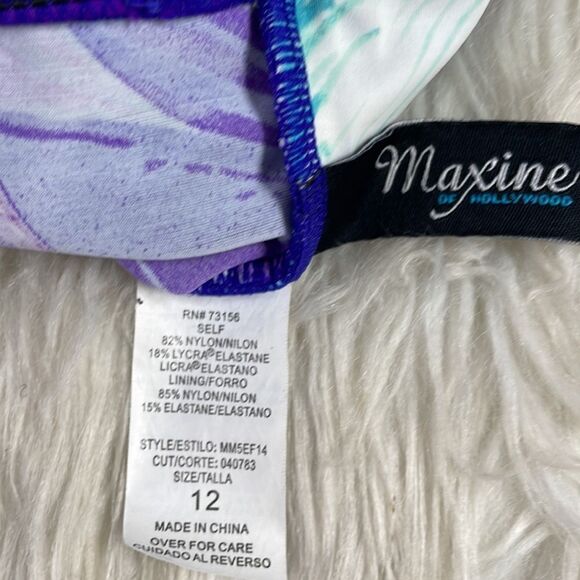 Maxine Ladies One Piece Tropical Print Swim Suit Bathing Suit Sz 12 Teal Purple - Picture 5 of 6